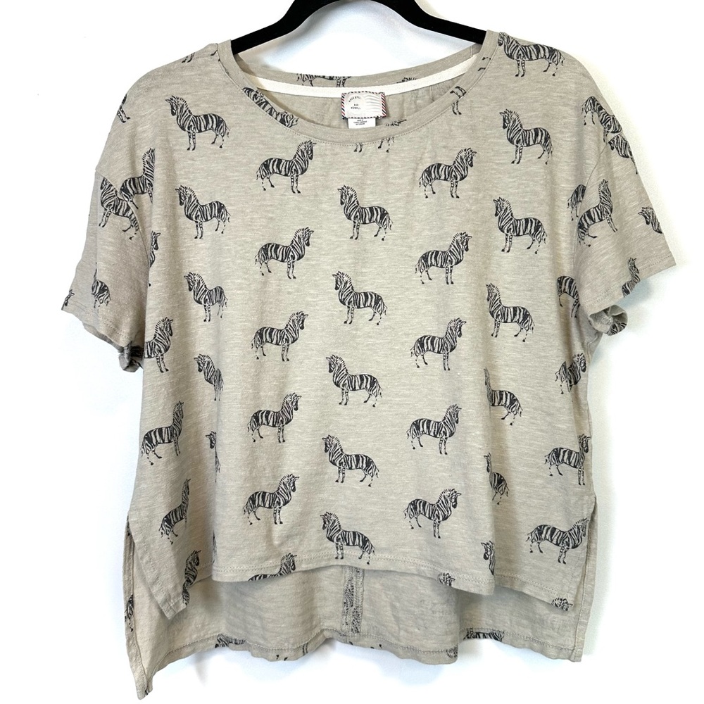 Anthropologie Postmark Zebra Cotton/Linen Blend Short Sleeve Top Sz XS
